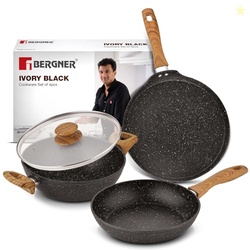 Bergner Ivory Black Granite Non-Stick 4 Pcs Cookware Set - 24cm (2.5L)