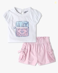 INF FRENDZ Knit Woven Chest Print Coordinate Set