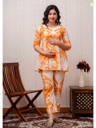 CELEBRAVO Abstract Printed Pure Cotton A-Line Maternity Kurta with Tro