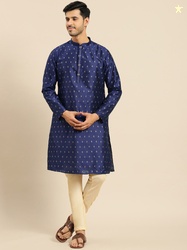 Amodh by Kisah Men Blue & Yellow Ethnic Motifs Printed Kurta