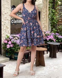 SHEIN Shein Smocked Waist Floral Print Mini Fit & Flare Dress