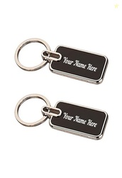 Personalized 2 Premium Metal Key Chain Silver KeyRing with Name engrav
