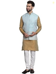 SOJANYA (Since 1958 Men's Jacquard Silk Kurta and Pyjama with Nehru Ja
