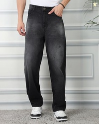 SHEIN Shein Baggy Fit Fly With Button Closure Mid Wash Distressed Jean